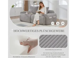Sofá moderno de 2 lugares - 200 x 99 x 80 cm - com porta-copos + bolso de arrumação - veludo - cinza claro
