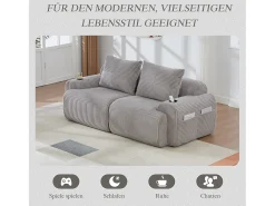 Sofá moderno de 2 lugares - 200 x 99 x 80 cm - com porta-copos + bolso de arrumação - veludo - cinza claro