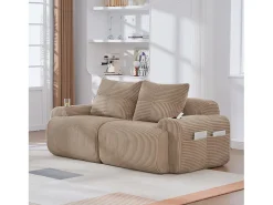Sofá moderno de 2 lugares - 200 x 99 x 80 cm - com porta-copos + bolso de arrumação - veludo - cáqui