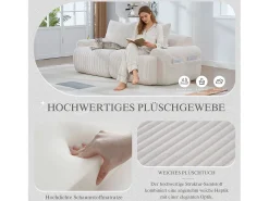 Sofá moderno de 2 lugares - 200 x 99 x 80 cm - com porta-copos + bolso de arrumação - veludo - bege