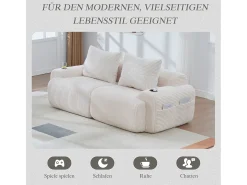 Sofá moderno de 2 lugares - 200 x 99 x 80 cm - com porta-copos + bolso de arrumação - veludo - bege