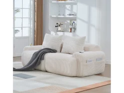 Sofá moderno de 2 lugares - 200 x 99 x 80 cm - com porta-copos + bolso de arrumação - veludo - bege