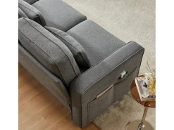 Sofá moderno de 4 lugares com 4 almofadas - 264 x 83 x 87 cm - Tecido de linho - Cinza escuro
