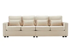 Sofá moderno de 4 lugares com 4 almofadas - 264 x 83 x 87 cm - Tecido de linho - Bege