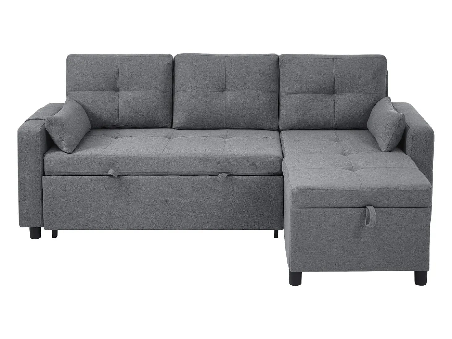 Sofá moderno em L - Sofá-cama modular - Função dormir - Com armazenamento - Com porta-copos - Cinza