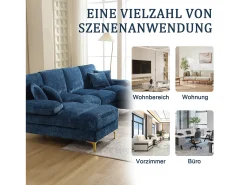 Sofá moderno em U - 272 x 136 x 88 cm - com 2 assentos reclináveis para sala de estar e quarto - Chenille - azul