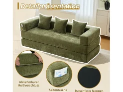 Sofá modular - 198 x 79 x 60 cm - conversível - com bolsos laterais - chenille - verde