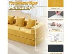 Sofá modular - 198 x 79 x 60 cm - conversível - com bolsos laterais - chenille - amarelo