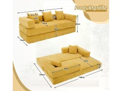 Sofá modular - 198 x 79 x 60 cm - conversível - com bolsos laterais - chenille - amarelo