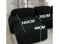 Sofá modular 3 lugares + 3 puff - veludo côtelê - com 3 almofadas - densidade assento 32kg/m³ - 298x178x70cm - Preto
