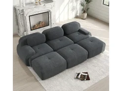 Sofá modular 3 lugares + 3 puff - veludo côtelê - com 3 almofadas - densidade assento 32kg/m³ - 298x178x70cm - Cinza