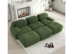 Sofá modular 3 lugares + 3 puff - veludo côtelê - com 3 almofadas - densidade assento 32kg/m³ - 298x178x70cm - Verde