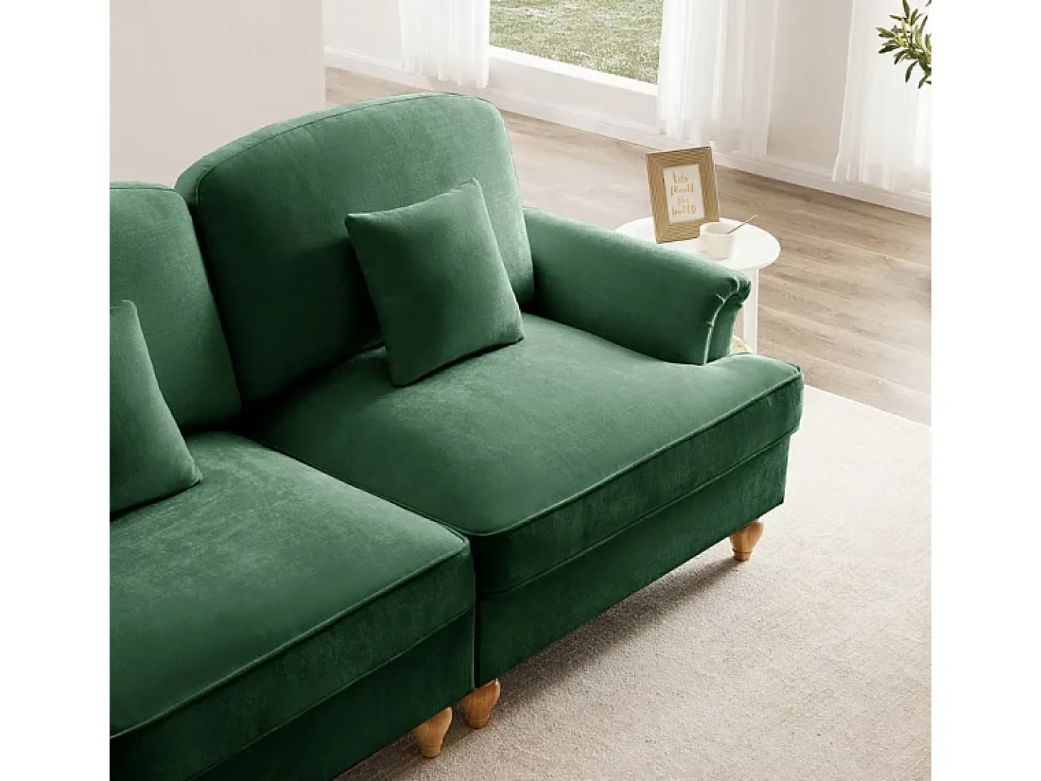 Sofá Modular 4 Lugares Chenille - Capa Removível e 4 Almofadas - 350x83.5x93cm - Verde