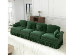 Sofá Modular 4 Lugares Chenille - Capa Removível e 4 Almofadas - 350x83.5x93cm - Verde