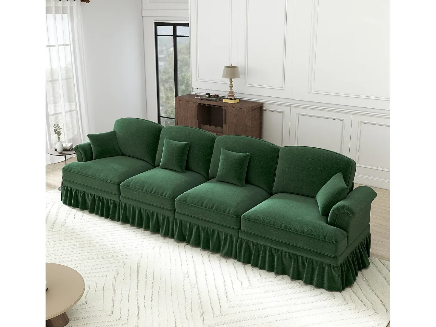 Sofá Modular 4 Lugares Chenille - Capa Removível e 4 Almofadas - 350x83.5x93cm - Verde