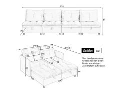 Sofá Modular 4 Lugares em Chenille - com 8 Almofadas e 4 Armazenamentos - Carga Máx. 500kg - 274x76x87cm - Cinza