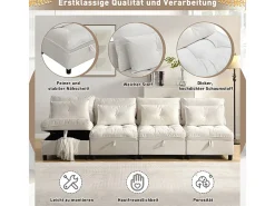 Sofá Modular 4 Lugares em Chenille - com 8 Almofadas e 4 Armazenamentos - Carga Máx. 500kg - 274x76x87cm - Bege