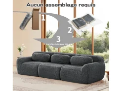 Sofá Modular 3 lugares em tecido peluche, com 3 almofadas, sem estrutura, 291x104x73cm, Cinza