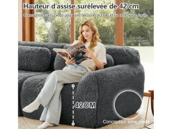 Sofá Modular 3 lugares em tecido peluche, com 3 almofadas, sem estrutura, 291x104x73cm, Cinza