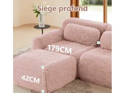 Sofá Modular 4 lugares em tecido peluche, com 4 almofadas, sem estrutura, 378x104x73cm, Rosa