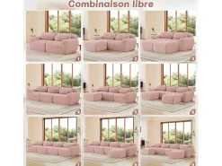 Sofá Modular 3 lugares em tecido peluche, com 3 almofadas, sem estrutura, 291x104x73cm, Rosa