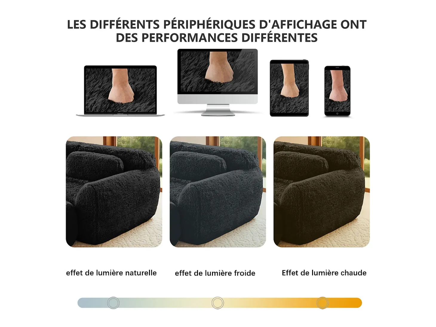 Sofá Modular 3 lugares em tecido peluche, com 3 almofadas, sem estrutura, 291x104x73cm, Preto