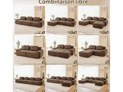 Sofá Modular 2 lugares em Veludo cotelê, com puff e 2 almofadas, 204x177x69cm, Marrom