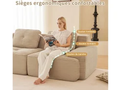 Sofá Modular 2 lugares em Veludo cotelê com 2 almofadas, sem montagem, 204x104x69cm, Bege