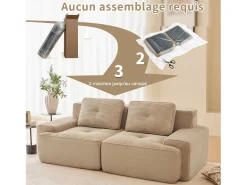 Sofá Modular 2 lugares em Veludo cotelê com 2 almofadas, sem montagem, 204x104x69cm, Bege