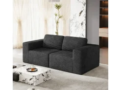 Sofá Modular 2 lugares em Veludo Cotelê, com 2 almofadas, 202x101x82cm, Preto