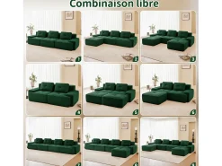 Sofá Modular 4 lugares em Veludo cotelê, com puff e 4 almofadas, 382x177x69cm, Verde