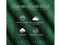 Sofá Modular 4 lugares em Veludo cotelê, com puff e 4 almofadas, 382x177x69cm, Verde