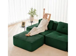 Sofá Modular 3 lugares em Veludo cotelê, com 3 almofadas, assento extra profundo 74cm, 293x104x69cm, Verde