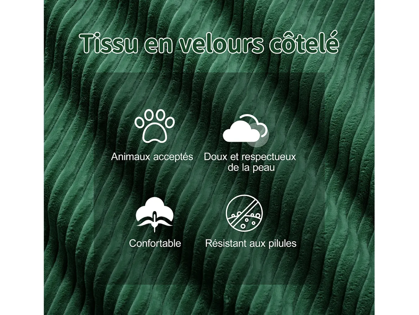 Sofá Modular 3 lugares em Veludo cotelê, com 3 almofadas, assento extra profundo 74cm, 293x104x69cm, Verde
