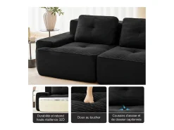Sofá Modular 2 lugares em Veludo cotelê com 2 almofadas, sem montagem, 204x104x69cm, Preto
