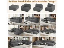 Sofá Modular 2 lugares em Veludo Cotelê, com 2 almofadas, 202x101x82cm, Cinza