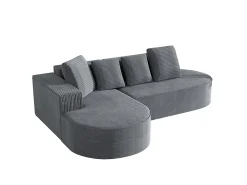 Sofá modular com chaise longue em L, assento profundo, estofamento em espuma comprimida, cor cinza.