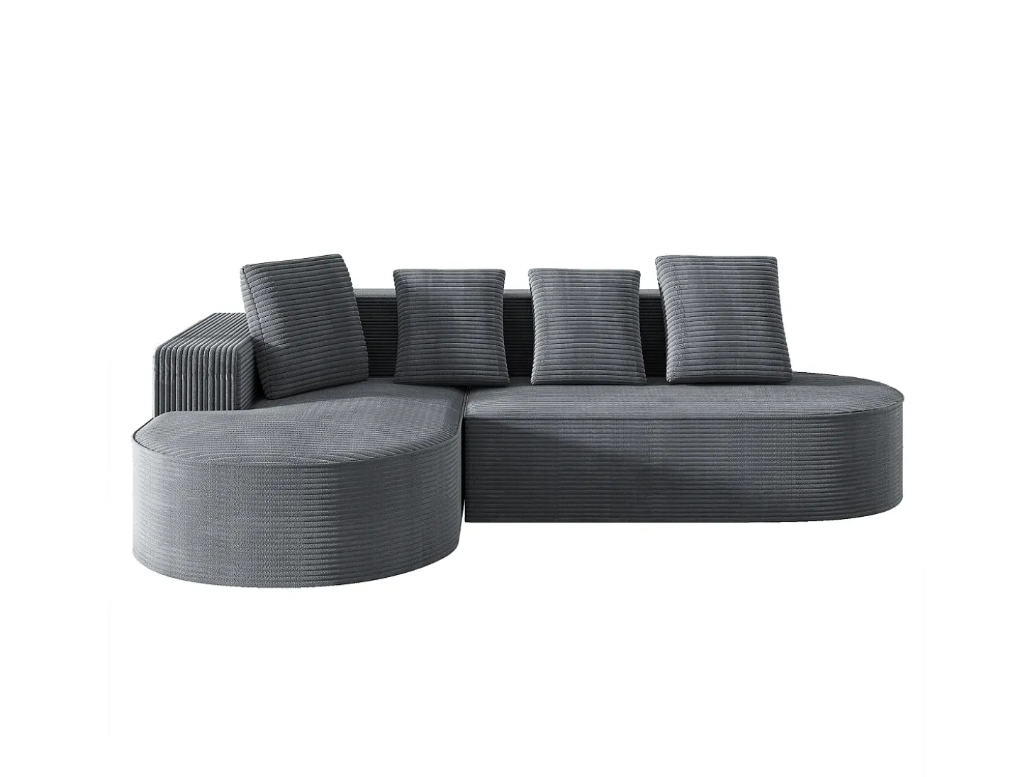 Sofá modular com chaise longue em L, assento profundo, estofamento em espuma comprimida, cor cinza.
