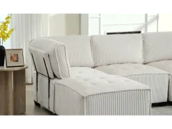 Sofá modular conversível em veludo cinza - 6 lugares - ergonômico - com bolsos de armazenamento - 308x154x82cm