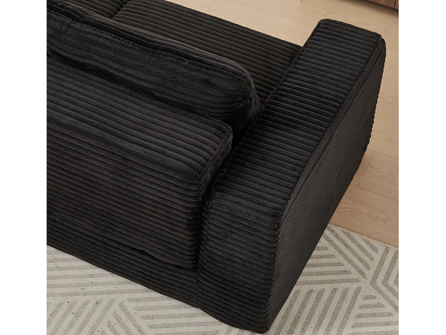 Sofá modular convertível de 2 lugares com pufes amovíveis - Veludo cotelê preto