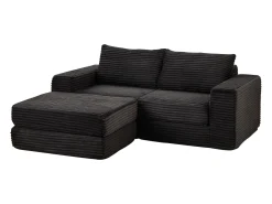 Sofá modular convertível de 2 lugares com pufes amovíveis - Veludo cotelê preto