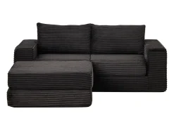 Sofá modular convertível de 2 lugares com pufes amovíveis - Veludo cotelê preto