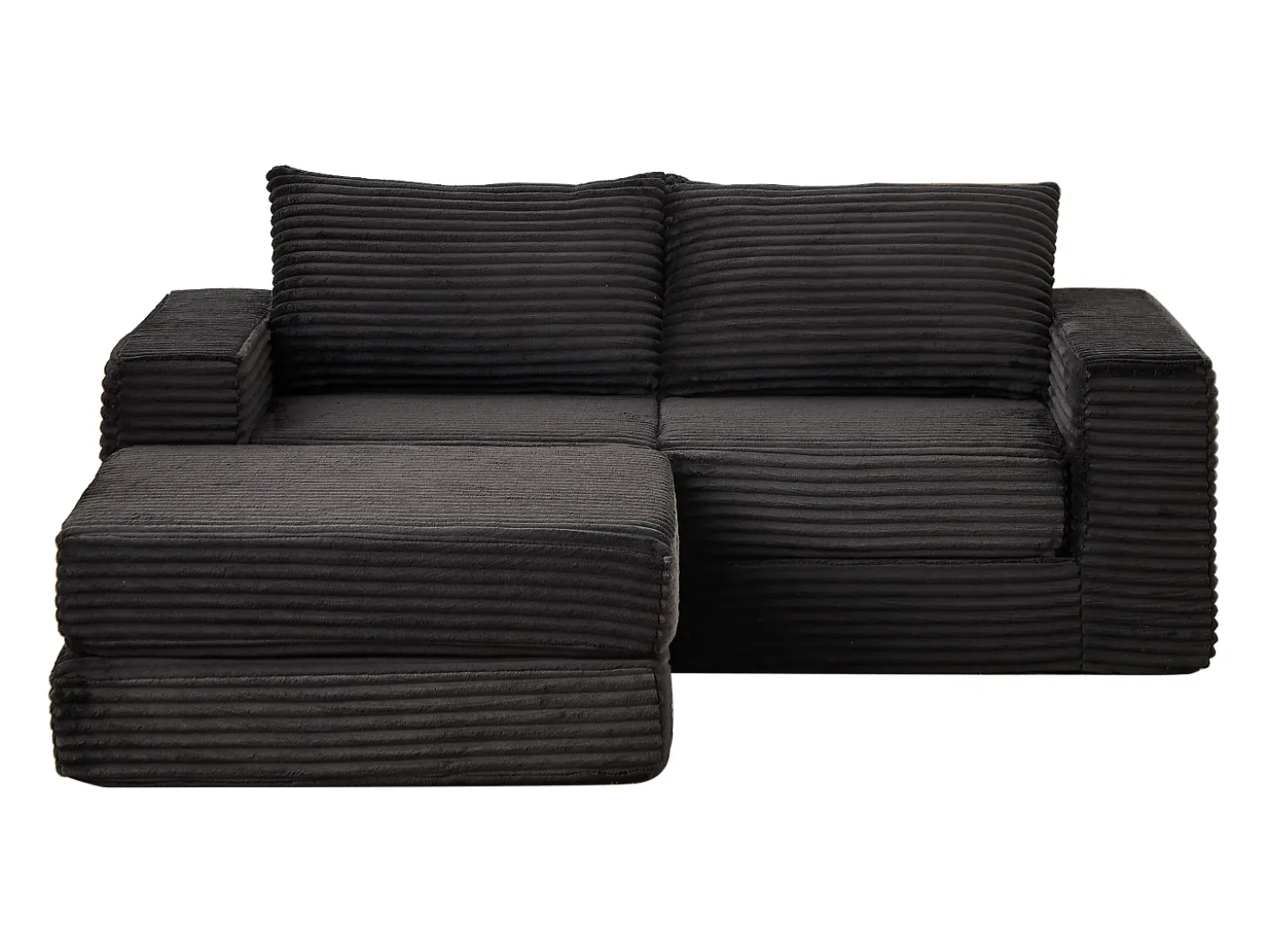 Sofá modular convertível de 2 lugares com pufes amovíveis - Veludo cotelê preto