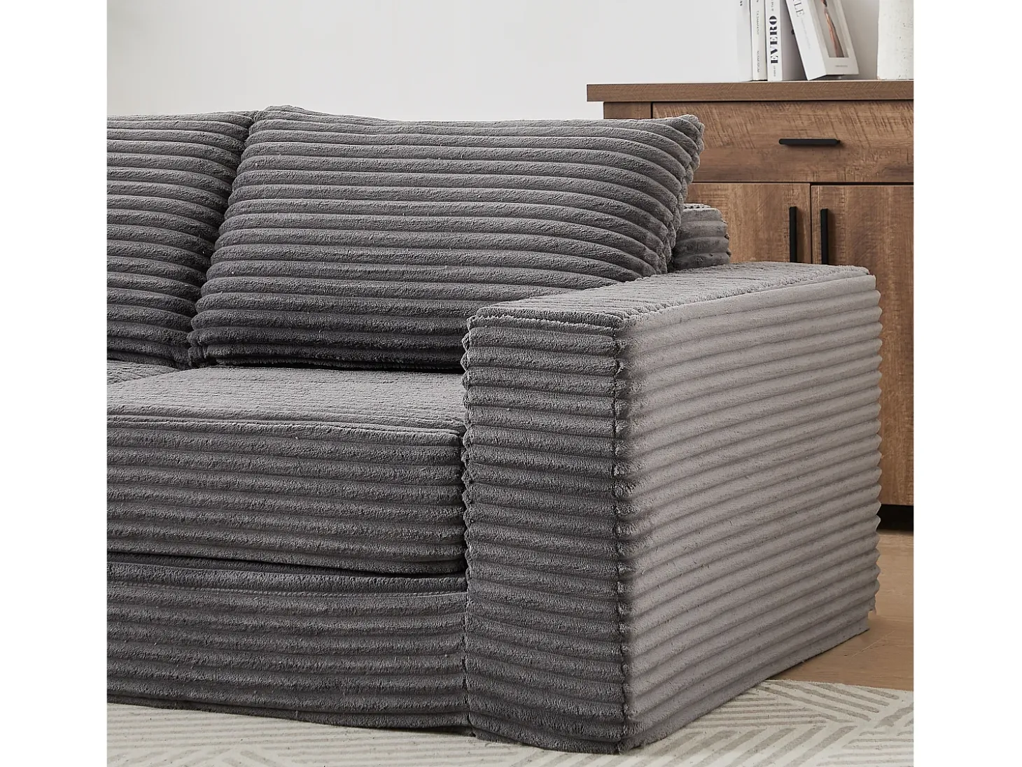 Sofá modular convertível de 2 lugares com pufes amovíveis - Veludo cotelê cinzento