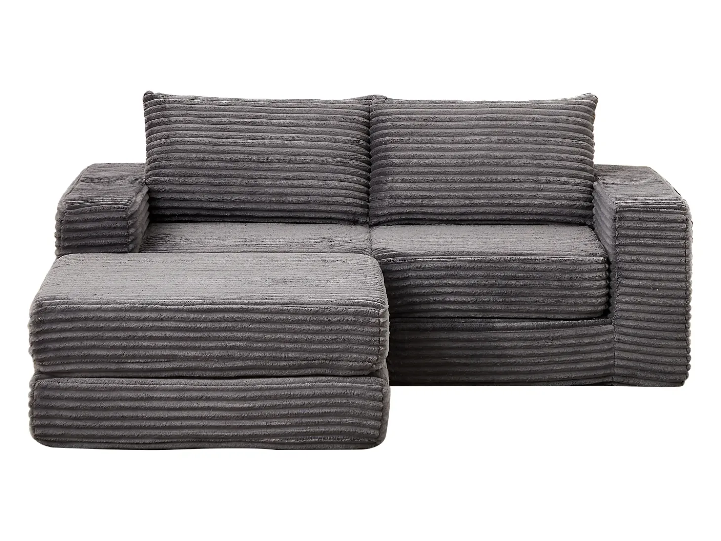 Sofá modular convertível de 2 lugares com pufes amovíveis - Veludo cotelê cinzento
