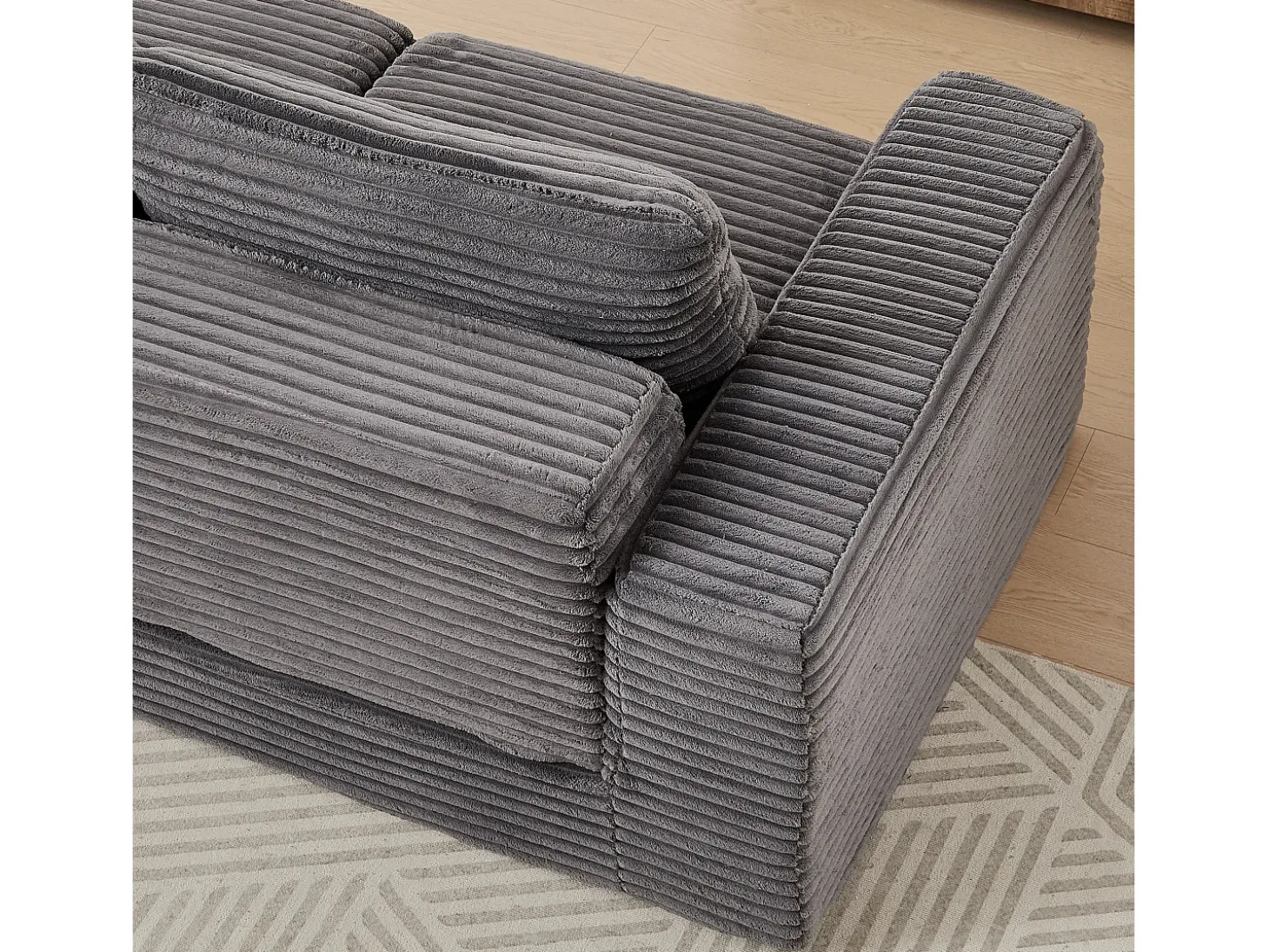 Sofá modular convertível de 2 lugares com pufes amovíveis - Veludo cotelê cinzento