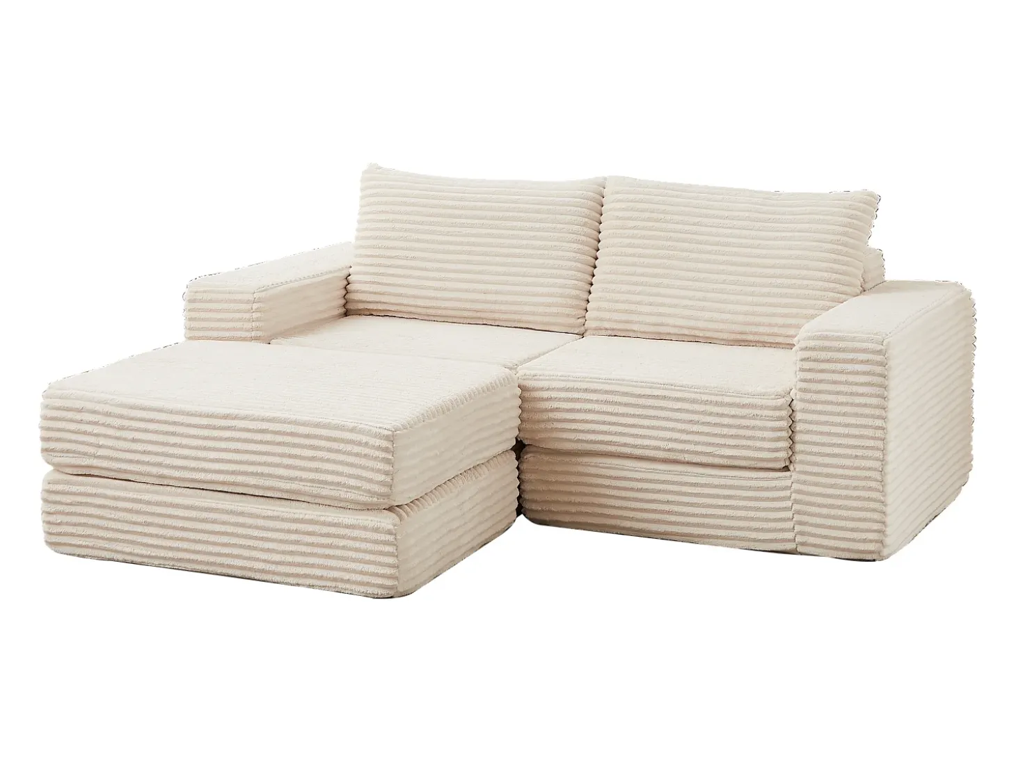 Sofá modular convertível de 2 lugares com pufes amovíveis - Veludo cotelê bege