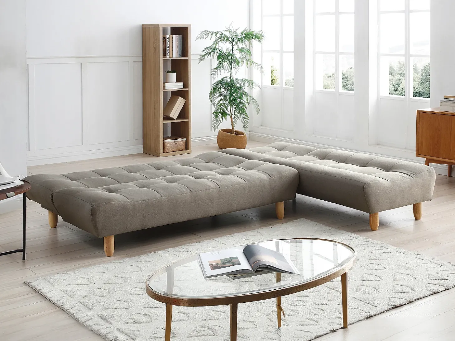 Sofá modular convertível ESTEBAN em tecido taupe