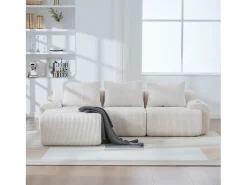 Sofá modular de 3 lugares - 268 x 174 x 80 cm - com 1 pufe + porta-copos + bolso de arrumação - veludo - bege