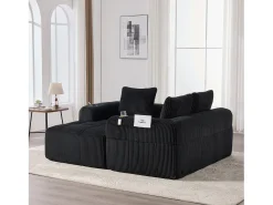 Sofá modular de 4 lugares - 253 x 158 x 61 cm - com bolso lateral + porta-copos + 3 almofadas - veludo - preto